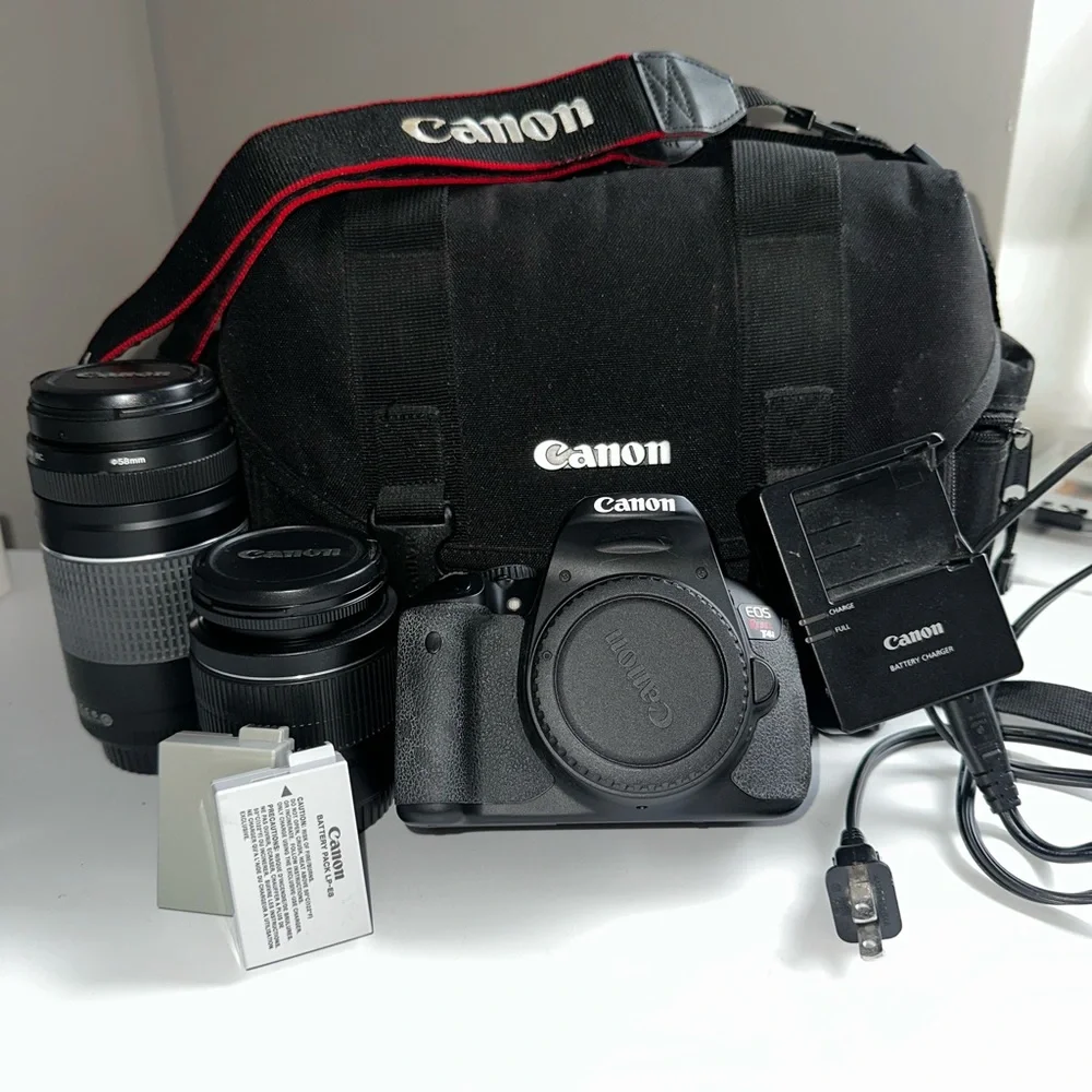 Canon Black Digital Camera with Lens and Bag